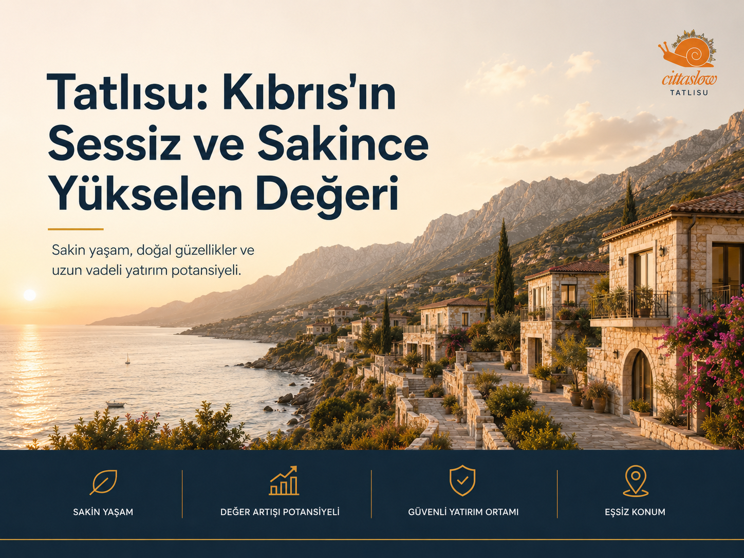 Kuzey Kıbrıs'ın Cittaslow kıyısı Tatlısu, 2026'nın en stratejik yatırım bölgelerinden biri. Yeni mülk edinim kararnamesi, fiyat trendleri ve yatırımcı rehberi ESTATECO'da.